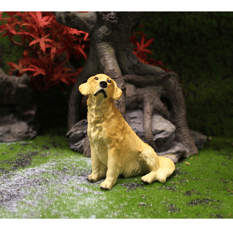 ゴールデンレトリバー 置物 子犬 リアル かわいい ミニチュア 犬 オブジェ 樹脂製 アニマル インテリア 雑貨 ガーデン 卓上 玄関 飾り デスク 車内 誕生日 プレゼント ギフト