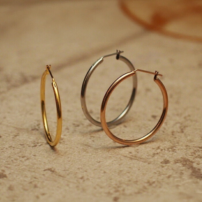 【2個で送料無料】ピアス 金属アレルギー フープ サージカル ステンレス フープピアス 直径30mm×幅2mm ゴールド ホワイトゴールド ピンクゴールド 片耳 医療用 輪っか リング ピアス プレゼント