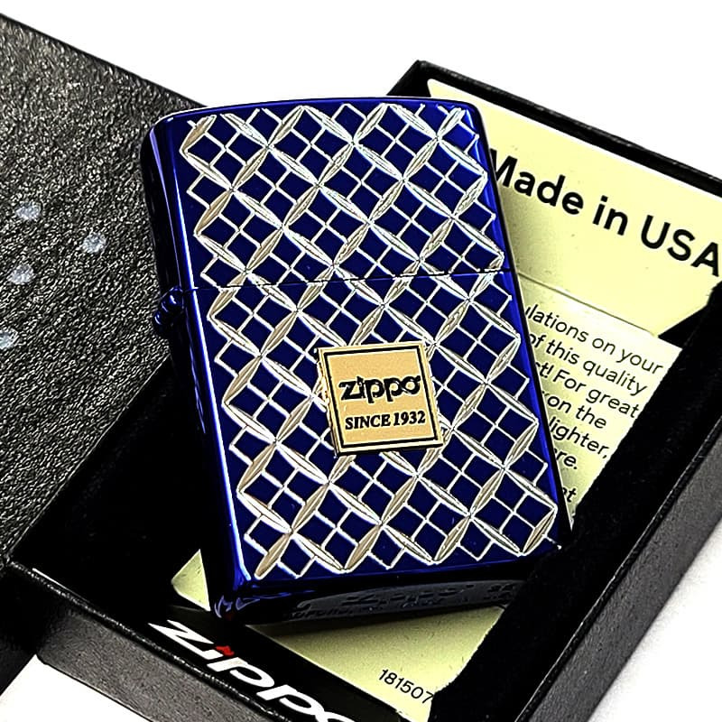 ZIPPO ブルー ヘリテージ ジッポ ライター 両面加工 彫刻 Heritage Blue 1932 ロゴ 青 おしゃれ 七宝 かっこいい ギフト プレゼント メンズ レディース