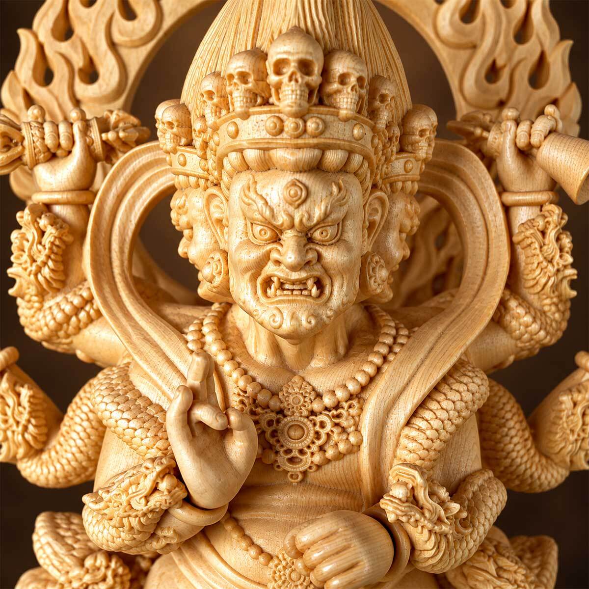 烏枢沙摩明王 仏像 うすさま明王 木彫り 桧木製 高さ36cm トイレの神様 厠の神 不浄除け 浄化 厄除け 開運 木彫仏像 置物