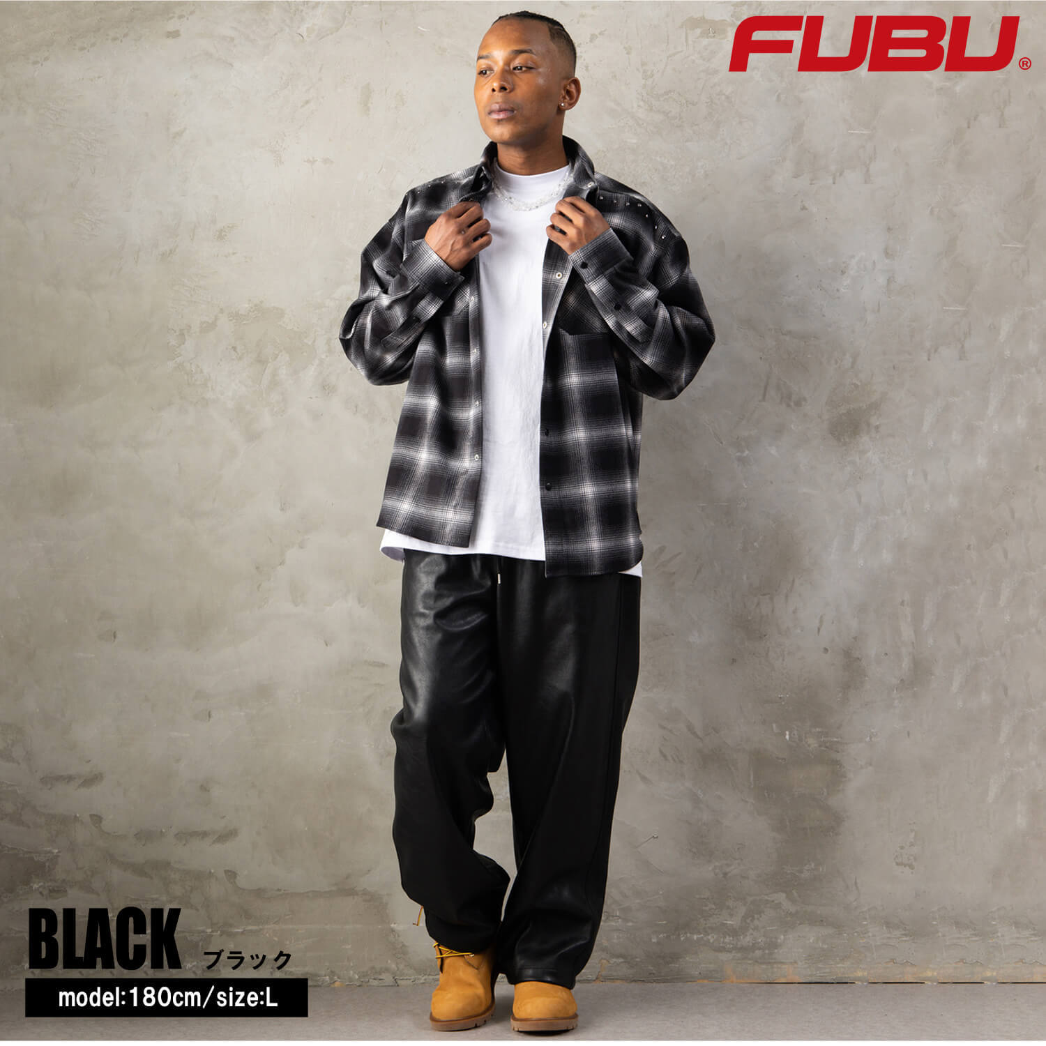 FUBU フブ チェックシャツ メンズ レディース fam-62100 スタッズ オンブレチェック ネルシャツ 長袖 シャツ スナップボタン 刺繍 オーバーサイズ ストリート ヒップホップ ダンス カジュアル M L XL XXL 2026FW Karlas