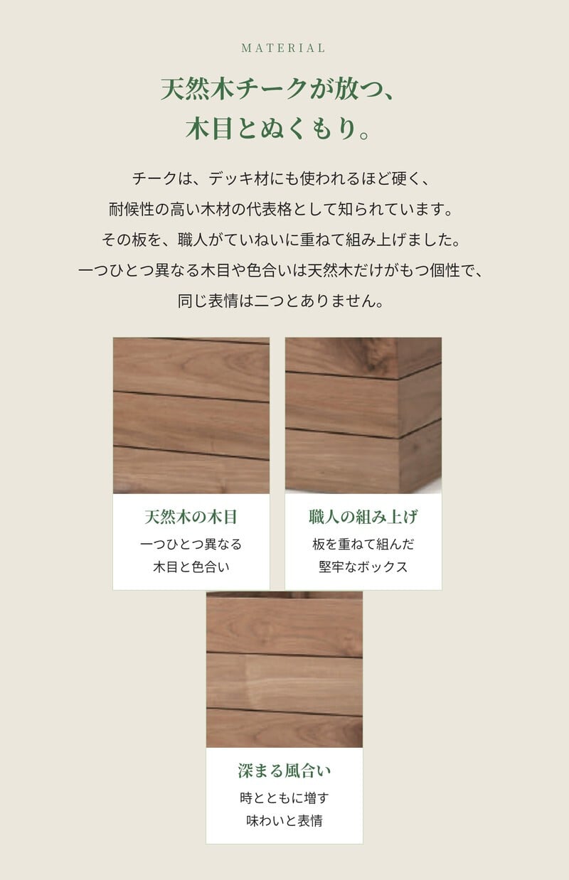 鉢カバー おしゃれ 大型 四角 角型 スクエア 木製 KONTON コントン ナチュラルウッド チークボード ボックス 天然木 チーク S M L 約13号 約16号 20号 底穴なし 観葉植物 シンボルツリー 多肉植物 北欧 モダン ナチュラル 室内 インナーポット