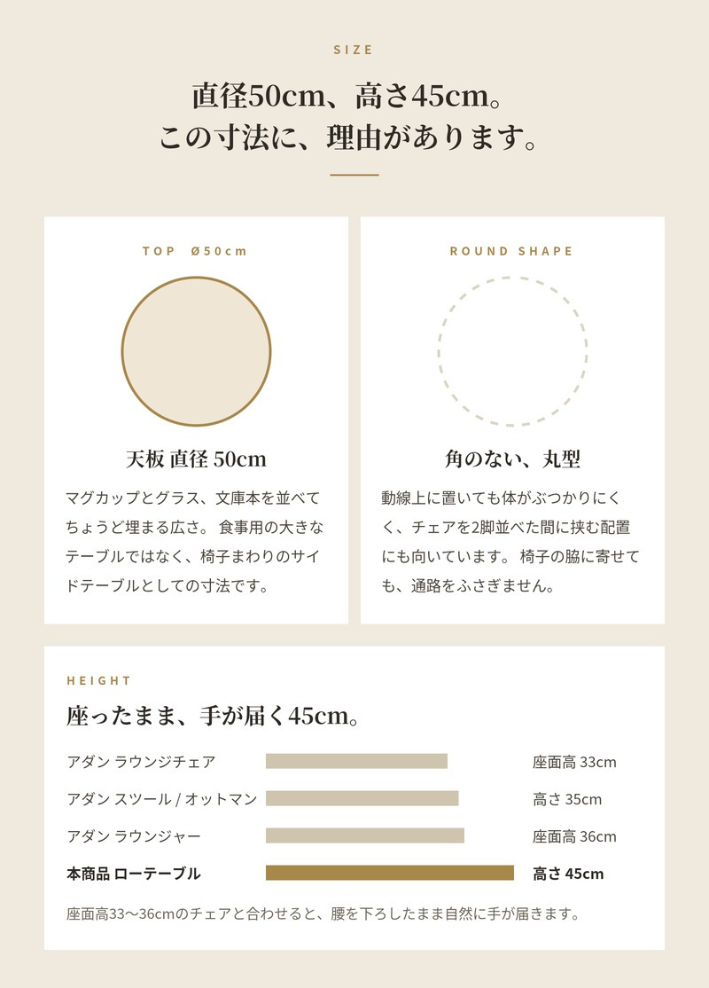ADAN アダン ローテーブル ガーデンテーブル サイドテーブル チーク材 屋外 丸型 円形 直径50cm 高さ45cm アウトドアテーブル 木製 ウッドデッキ テラス 庭 バルコニー 北欧 リゾート おしゃれ アウトドアリビング ガーデンファニチャー