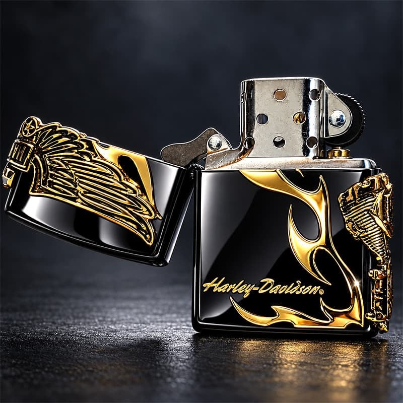 ZIPPO ハーレーダビッドソン ジッポ ライター イオンブラック＆アンティークゴールド 3面メタル 国内限定モデル 両面加工 黒金 かっこいい おしゃれ メンズ ギフト プレゼント