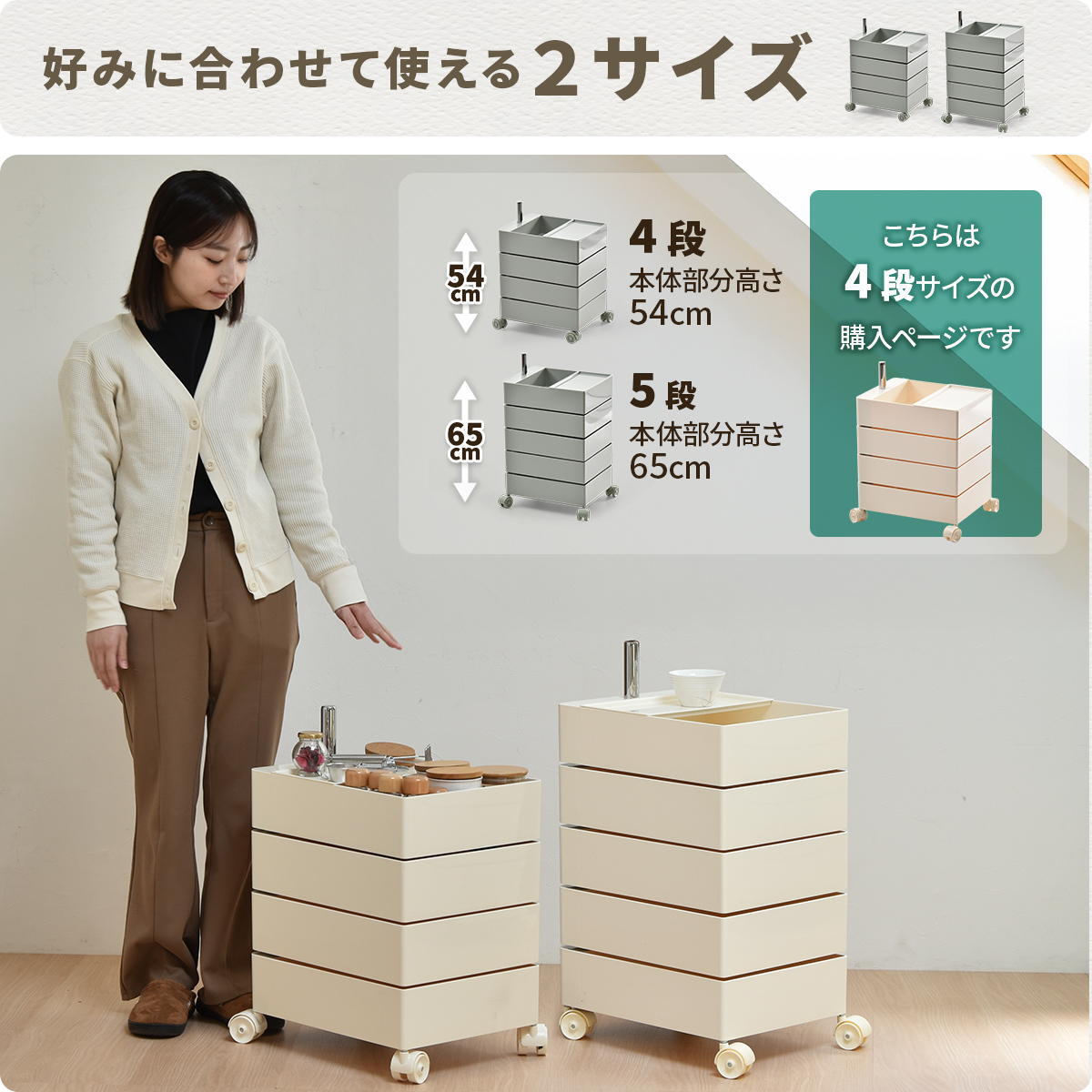 360回転ワゴン 4段 RELS0336 キャスター付きワゴン リビング収納 韓国スタイル ポップ 角型 プラスチック キッチンワゴン トロリー ワゴンラック幅49.5cm 奥行39.5cm 高さ60cm 新生活