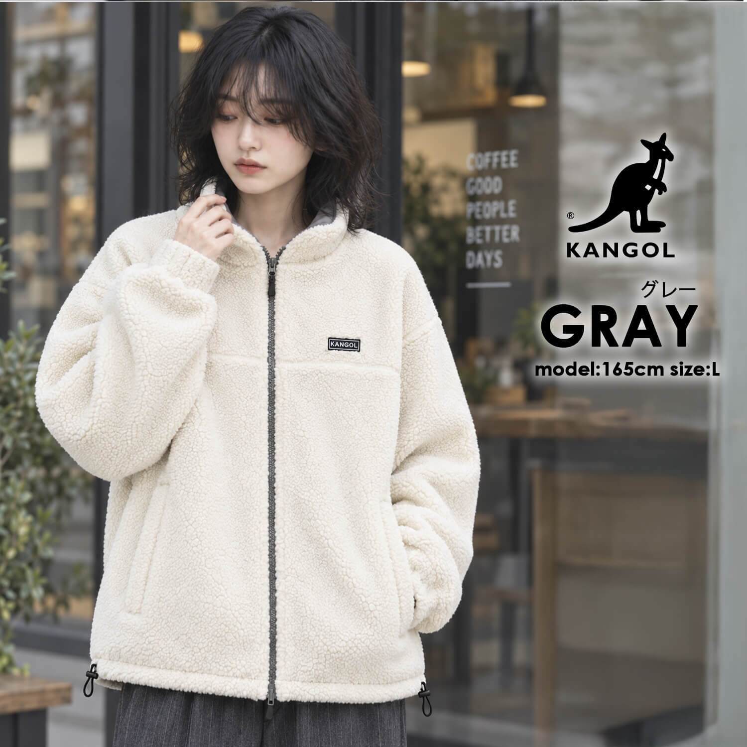  KANGOL カンゴール ブルゾン ジャケット リバーシブル レディース メンズ ボア ハイネック ダブルジップ 防寒 ブランド ロゴ ゆったり おしゃれ ストリート カジュアル アウター 高校生 秋 冬 M L LL 2026FW Karlas 別注