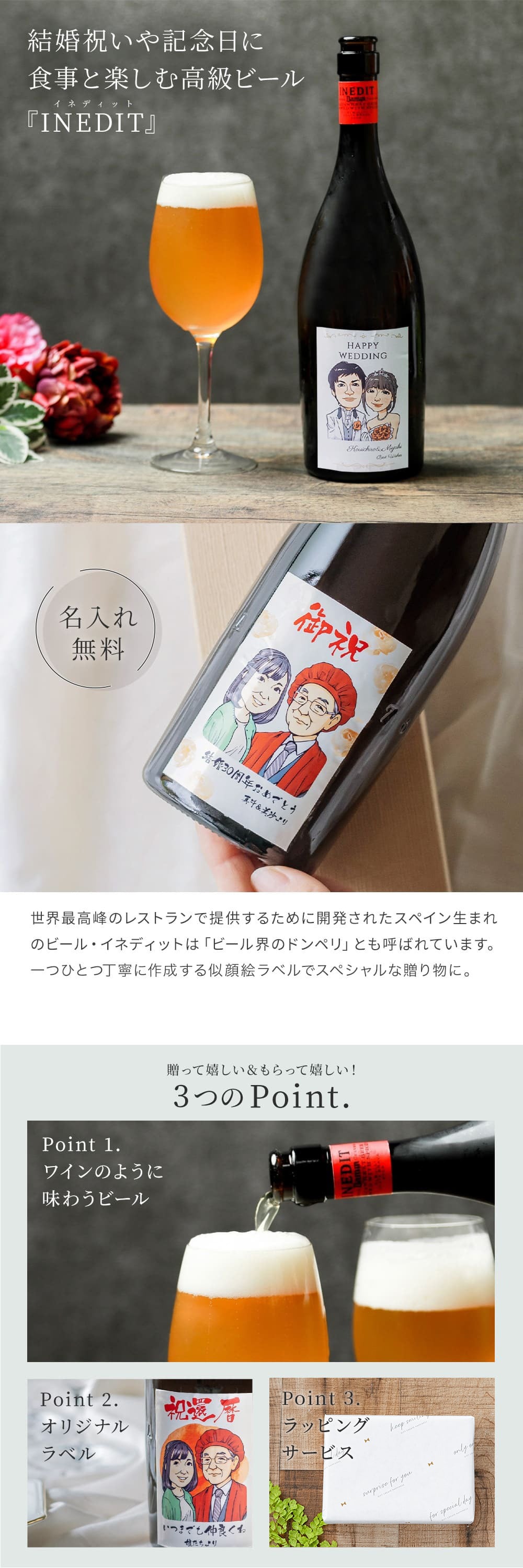 【オリジナル ラベル 1本から】似顔絵 イネディット 750ml スペイン高級ビール ギフト プレゼント 結婚祝い 誕生日 女性 男性 夫婦 お祝い クリスマス プレゼント ギフト 父の日 2026 プレゼント