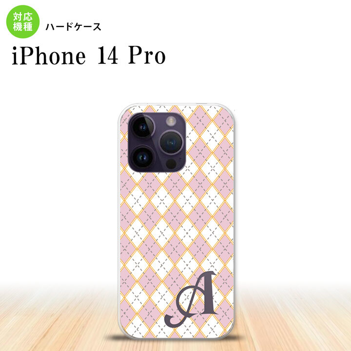 iPhone14 Pro iPhone14 Pro スマホケース 背面ケース ハードケース アーガイル ピンク グレー +アルファベット 2022年 9月発売 nk-i14p-1411i
