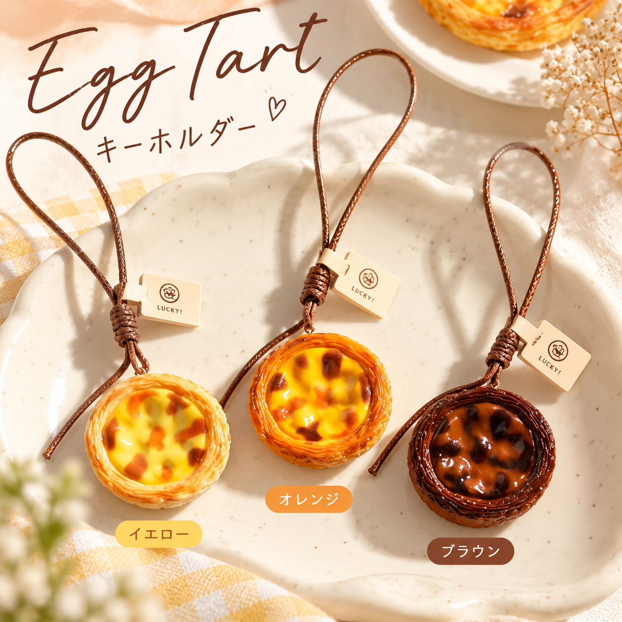 エッグタルト キーホルダー 食品サンプル風 かわいい スイーツ バッグチャーム ストラップ ミニチュア お菓子 モチーフ 鍵飾り カバン 車内 小物 雑貨 インテリア プレゼント