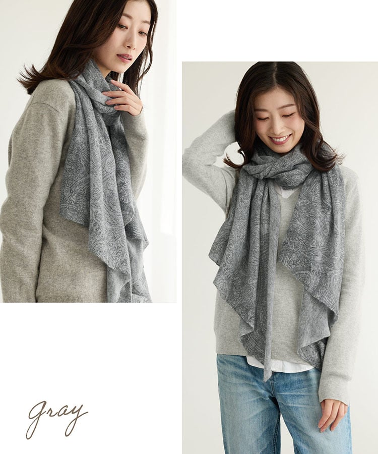カシミヤ ストール 大判 レディース カシミヤ100％ 冬 カシミヤマフラー ブランド Filomo フィローモ ニットストール ペイズリー柄 内モンゴル産 アシンメトリー 軽量 軽い 伸縮性 ドレープ 秋 防寒 首元 ギフト プレゼント 7F (02000352r)