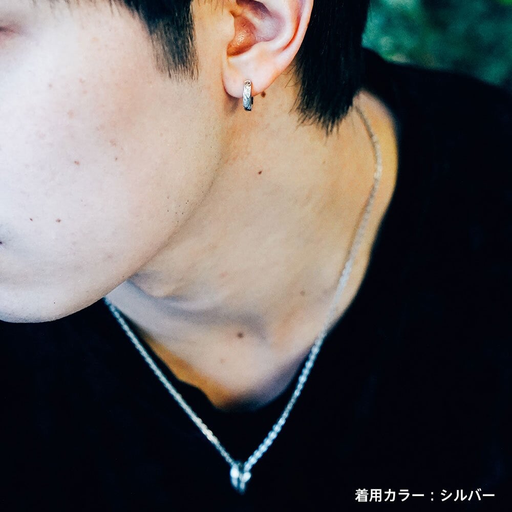 ライオンハート メンズ ダイヤモンド フープピアス ブランド ハワイアン 別注 サージカルステンレス ブラック 黒 シルバー ゴールド ブルー 金属アレルギー対応 ハワイアンジュエリー 片耳用 1点売り
