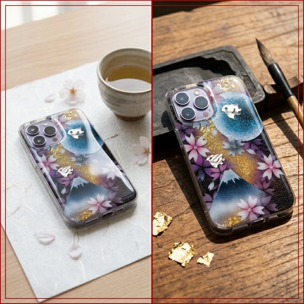 【全機種対応】職人の手作り！和柄スマホケース「露」名入れ 送料無料 和柄 和風 桜 職人 伝統工芸 ハンドメイド ハードケース 手帳型 iPhone 17 Xperia AQUOS Android 各機種対応