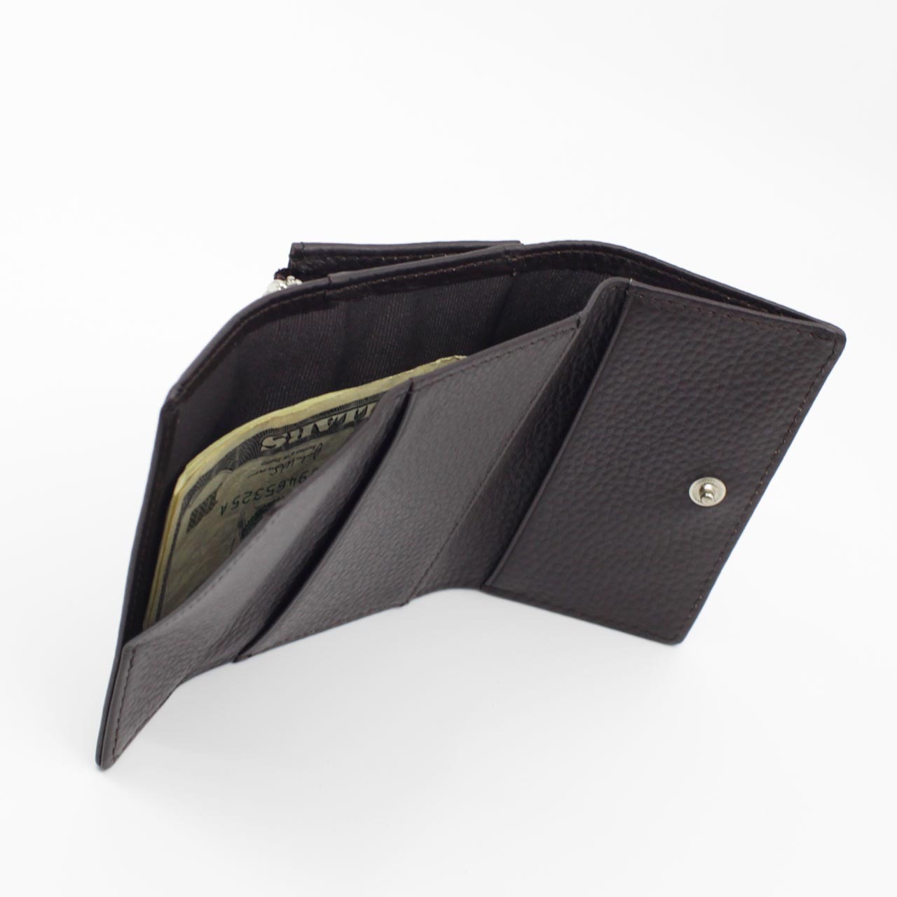 モンテスピガ　monte SPIGA　三つ折り財布　コンパクト財布　MOSMSP501DBR　ダークブラウン　濃茶　シュリンクレザー　牛革　トライフォード ウォレット