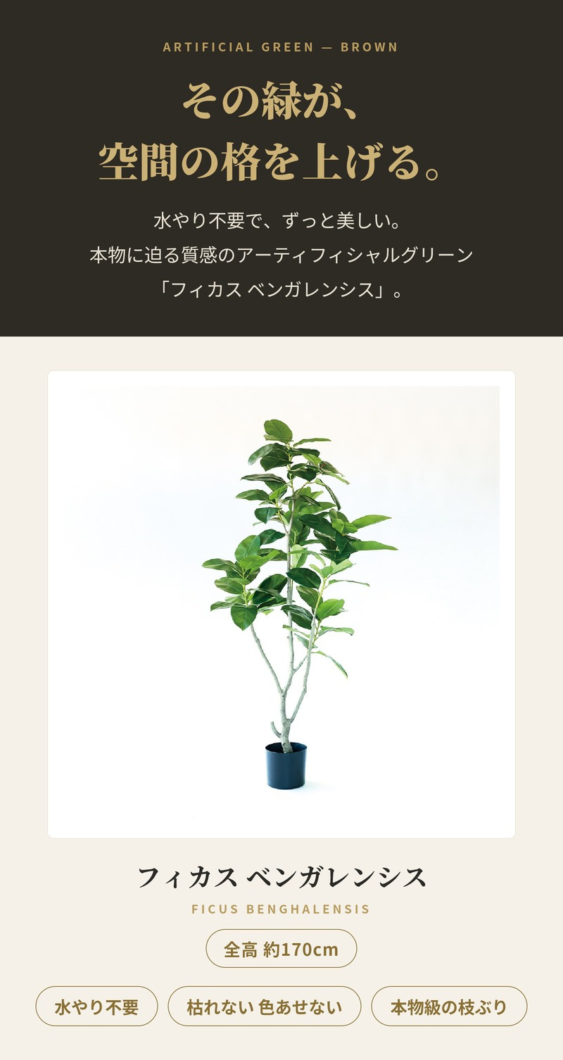 観葉植物 造花 フィカス ベンガレンシス BROWN 全高約170cm 大型 フェイクグリーン 高級 本物そっくり リアル おしゃれ インテリア 人工観葉植物 アーティフィシャルグリーン オフィス 店舗 ホテル 開店祝い 室内 リビング 玄関 風水 ゴムの木 ベンガルゴム