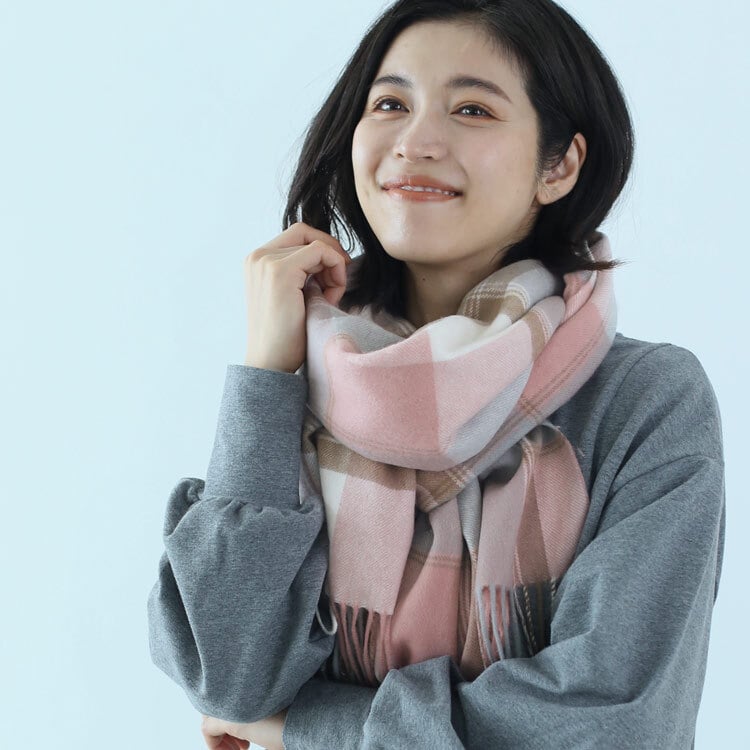 カシミヤ 100% ストール レディース 【名入れ刺繍可能】チェック柄 カシミヤ100% マフラー ストール【200cm×60cm】大判 厚手 ブリットチェック 柄 カシミヤマフラー 秋 冬 誕生日 母 ギフト プレゼント 7F (02000191r)