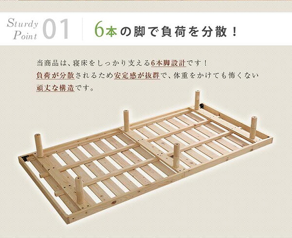 ベッド 寝具 3段階高さ調節 国産総檜脚付きすのこ Pierna-ピエルナ- ポケットコイルロールマットレス付き シングル