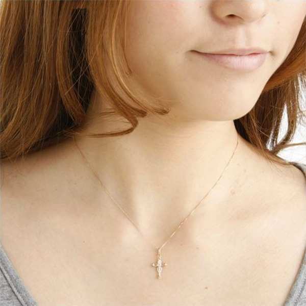 ネックレス レディース 10金 ピンクゴールド K10PG クロス 十字架 ダイヤモンド ペンダント ダイヤ 華奢 シンプル アクセサリー ジュエリー