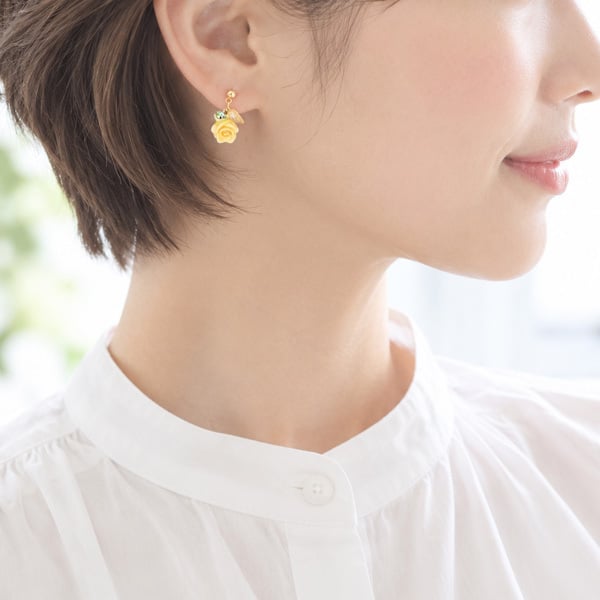 【モッコウバラピアス/イヤリング　日本製】薔薇/花/フラワー/黄色