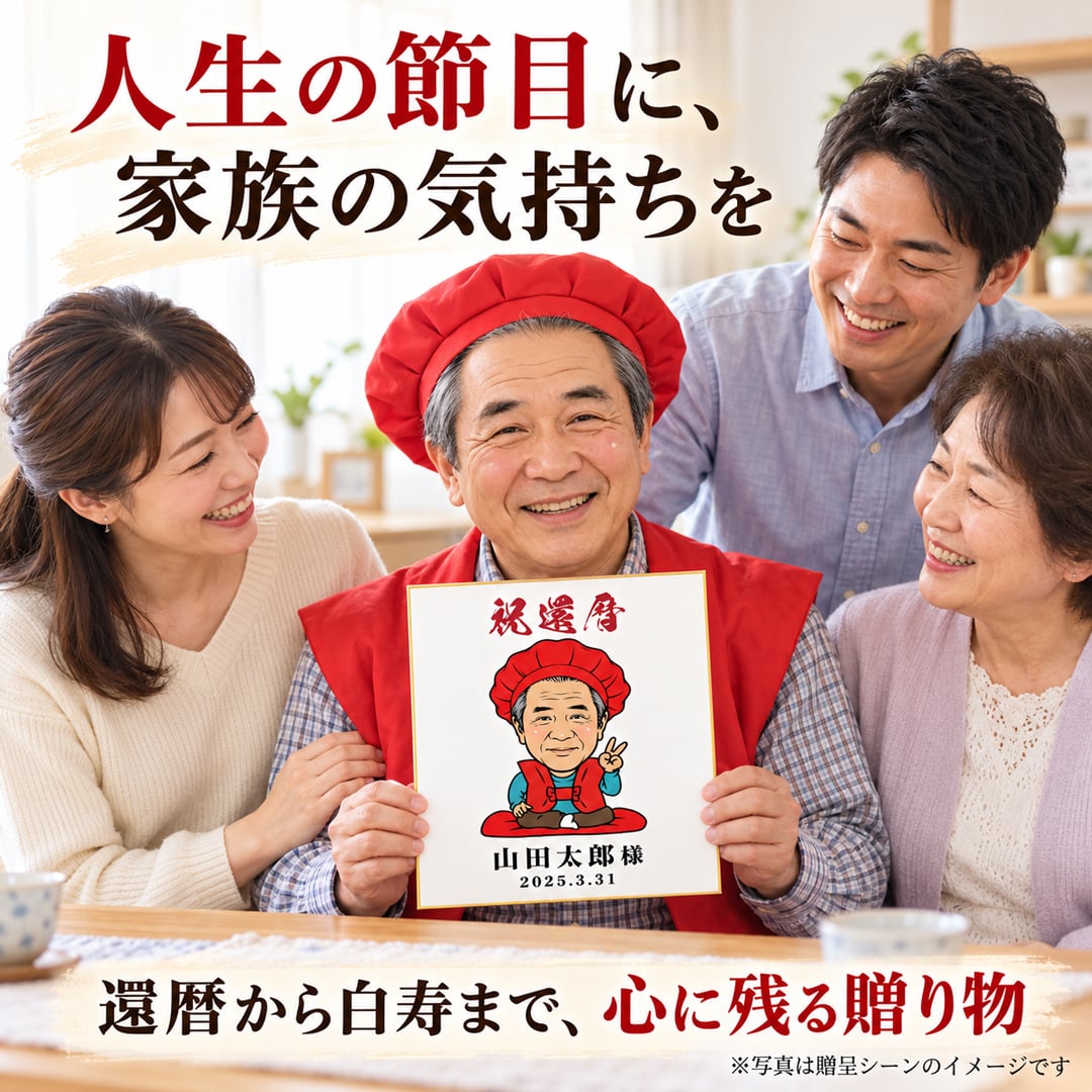 似顔絵 色紙 寄せ書き 還暦祝い 写真から作る オーダーメイド 寄せ書き・似顔絵メインの2タイプから選べる 3種類の似顔絵タッチ 名入れ メッセージ入り 古希 喜寿 傘寿 米寿 卒寿 白寿 長寿祝い 父 母 祖父母 プレゼント ギフト