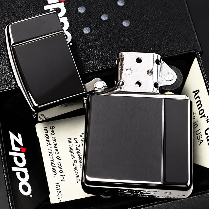 ZIPPO アーマー ジッポ ライター サテン＆ミラー スタンダード 彫刻 両面加工 ブラック かっこいい ギフト 重厚 動画有り シンプル おしゃれ 高級 メンズ プレゼント