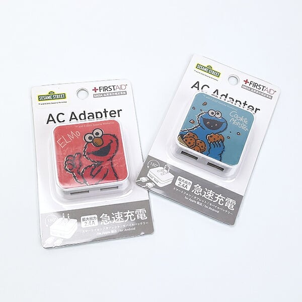 セサミストリート クッキーモンスター USB2ポート ACアダプタ 充電器 スマホ用品