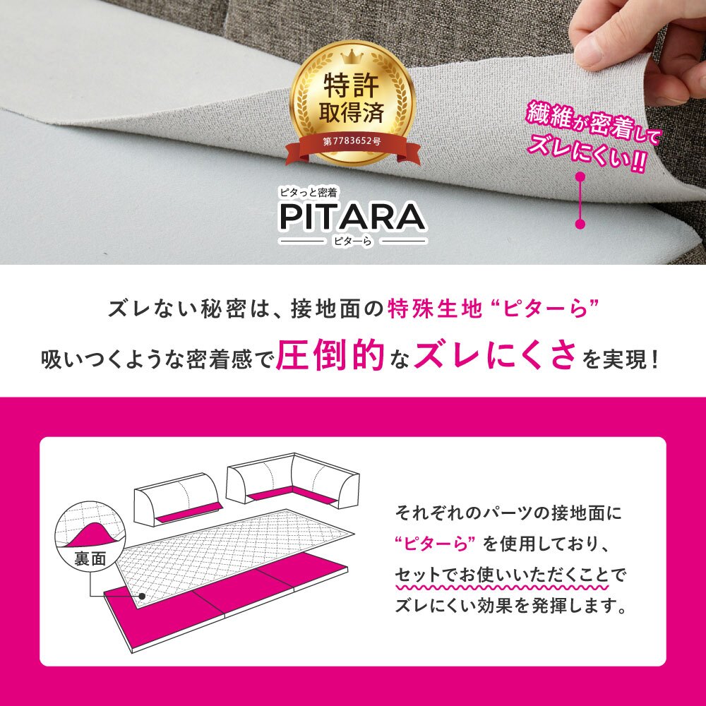ピターら ラグソファ用 背もたれ3点セット L型：約83×83×30cm I型：約60×23×30cm ポリエステル ウレタンフォーム 置くだけでピタッと密着 L型×1個 I型×2個の3点セット ブラウン、グレー