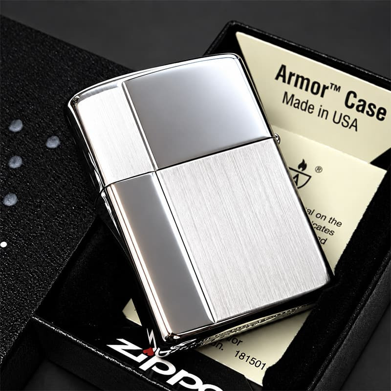ZIPPO アーマー ジッポ ライター サテン＆ミラー スタンダード 彫刻 両面加工 シルバー かっこいい ギフト 重厚 動画あり シンプル おしゃれ 高級 メンズ プレゼント