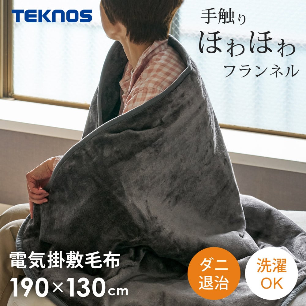 電気掛け敷き毛布 フランネル 190×130cm ダニ退治 洗える 電気毛布 掛け敷き 掛け毛布 敷き毛布 電気掛敷毛布 TEKNOS テクノス EM-741F