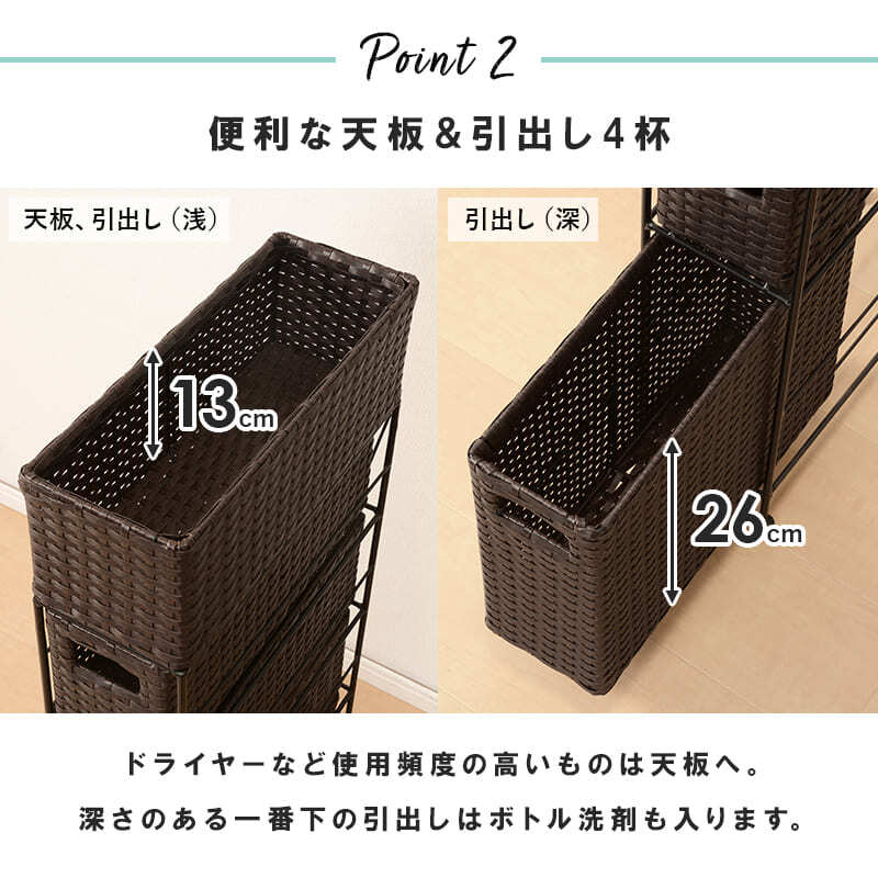 ラック ランドリー 5段 幅15.5cm カゴ 洗濯かご 4個つき 洗濯機 収納 おしゃれ スリム 縦型 洗濯機収納 ランドリー収納 ホワイト グレー 収納棚 洗濯物 洗面所 脱衣所 新生活