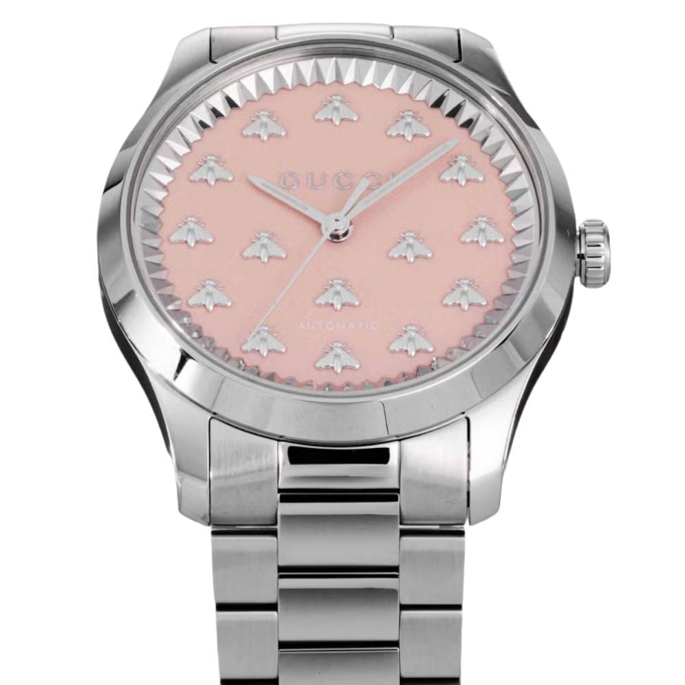グッチ 腕時計 メンズ レディース Gタイムレス 1本限り 自動巻き 38mm ピンク シルバー 蜂 ビー GUCCI G-Timeless ユニセックス プレゼント ギフト 成人 卒業 入学