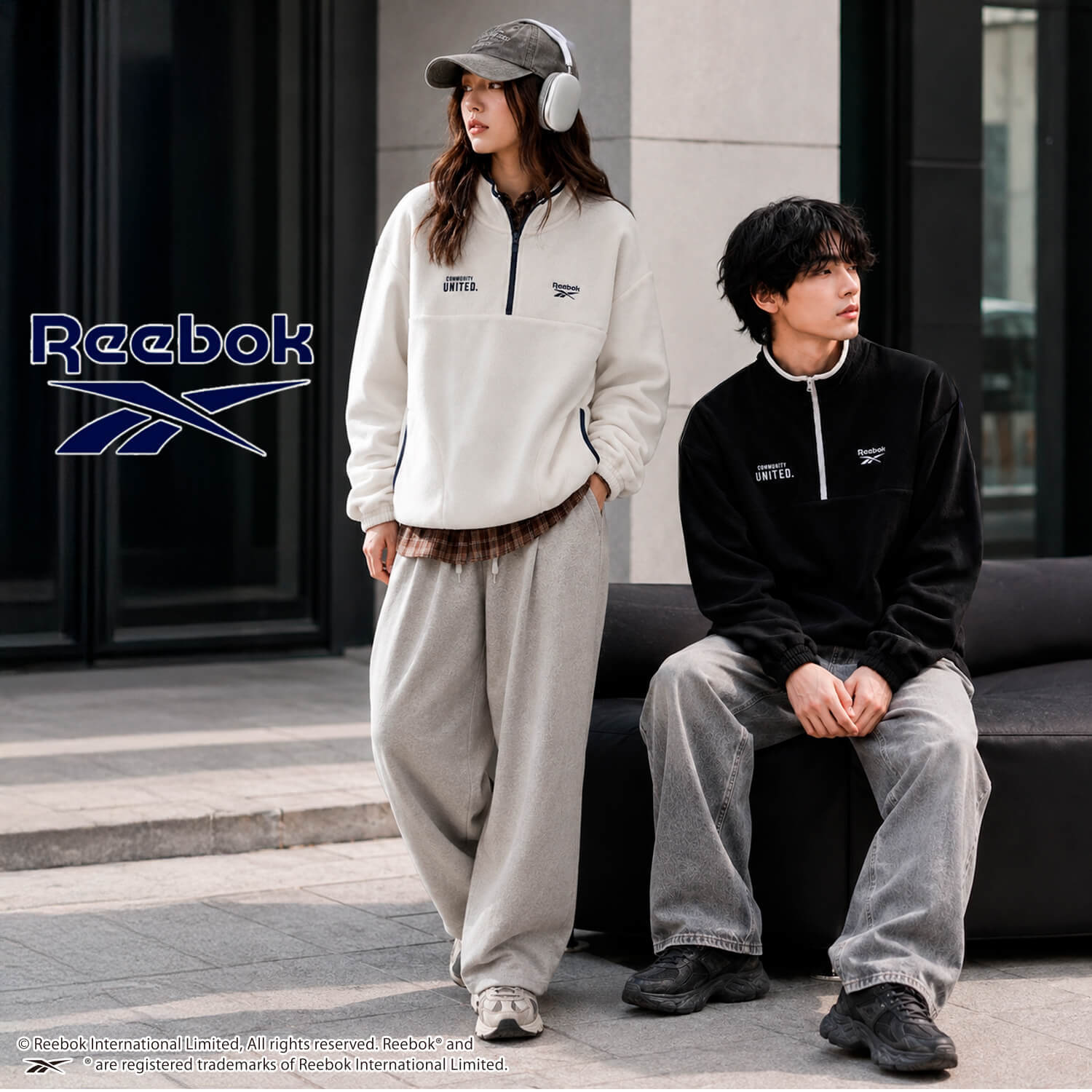 Reebok リーボック フリース プルオーバー レディース メンズ  トレーナー 長袖  裏起毛 ハーフジップ 軽量 ワンポイントロゴ 刺繍   ブランド ゆったり ユニセックス 春 秋 冬 M L LL 黒 白 紺 2026fw