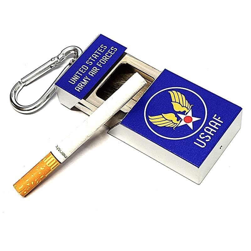 携帯灰皿 カラビナ付き US アーミー スライド式 ポータブルアッシュトレイ ARMY AIR FORCES エアフォース たばこ 吸い殻入れ かっこいい キーホルダー アメリカン 雑貨 持ち運び 便利 コンパクト おしゃれ メンズ ギフト プレゼント