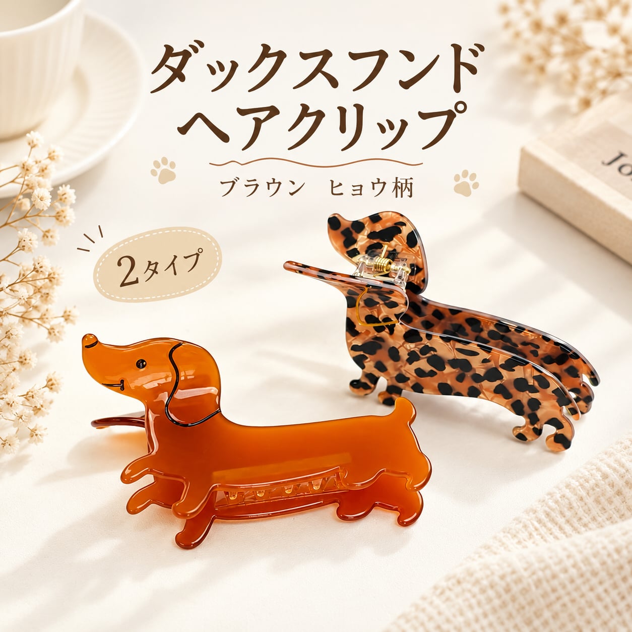 ヘアクリップ ダックスフンド 犬モチーフ バンスクリップ ヘアアクセサリー かわいい おしゃれ アニマルデザイン 髪留め まとめ髪 後ろ髪 大きめ 個性的 カジュアル レディース 普段使い 2タイプ