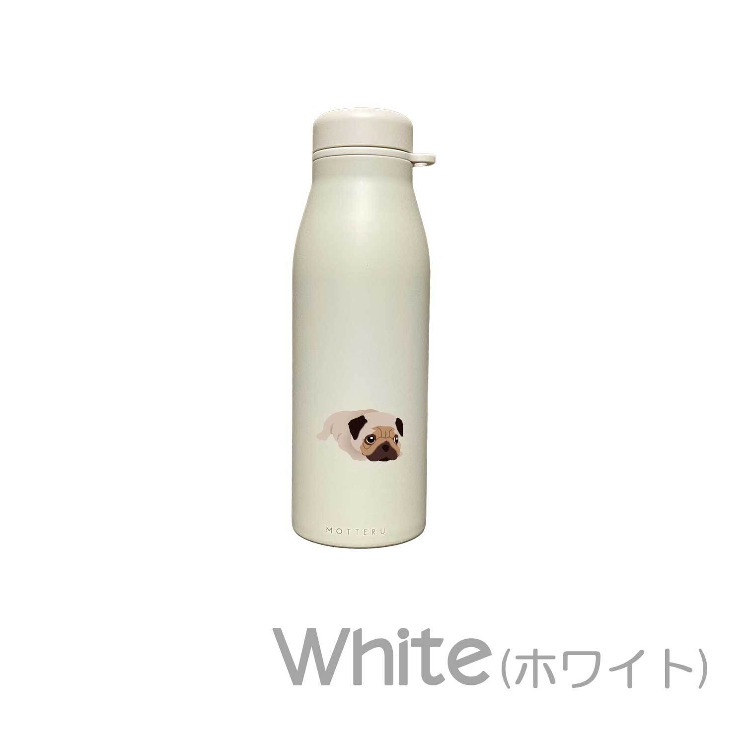 パグ ショルダー ステンレスボトル 500ml 保温 保冷 ステンレス 真空 断熱 二重構造 水筒 マイボトル カラビナ ベルト ストラップ オリジナル ブルドッグ 犬 ペット
