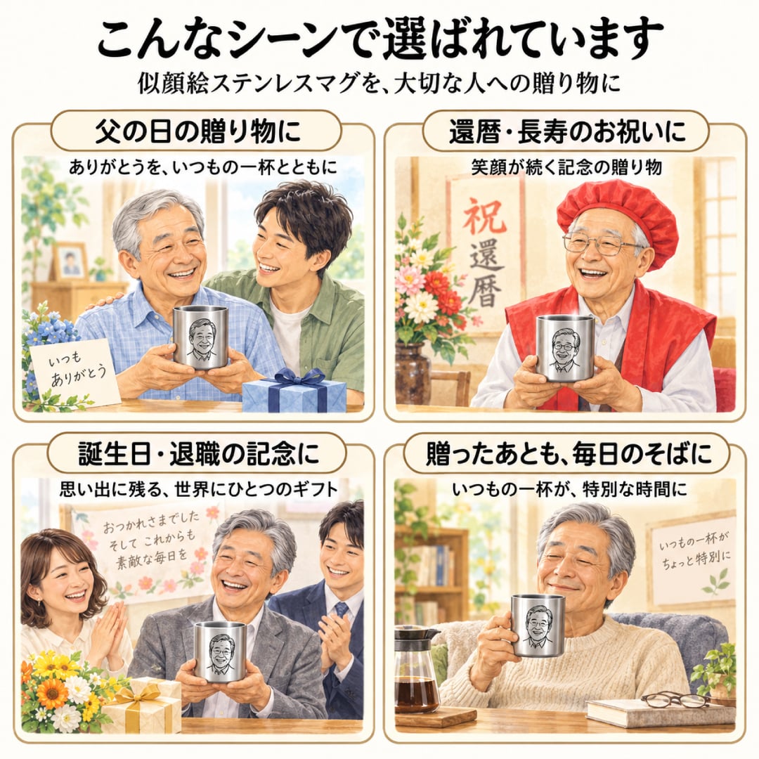 似顔絵 ステンレスマグカップ 名入れ 写真から作る オーダーメイド 選べる3デザイン 真空断熱 280ml 保温 保冷 ゴルフ 還暦祝い 誕生日 退職祝い 父の日 男性 女性 上司 ギフト プレゼント