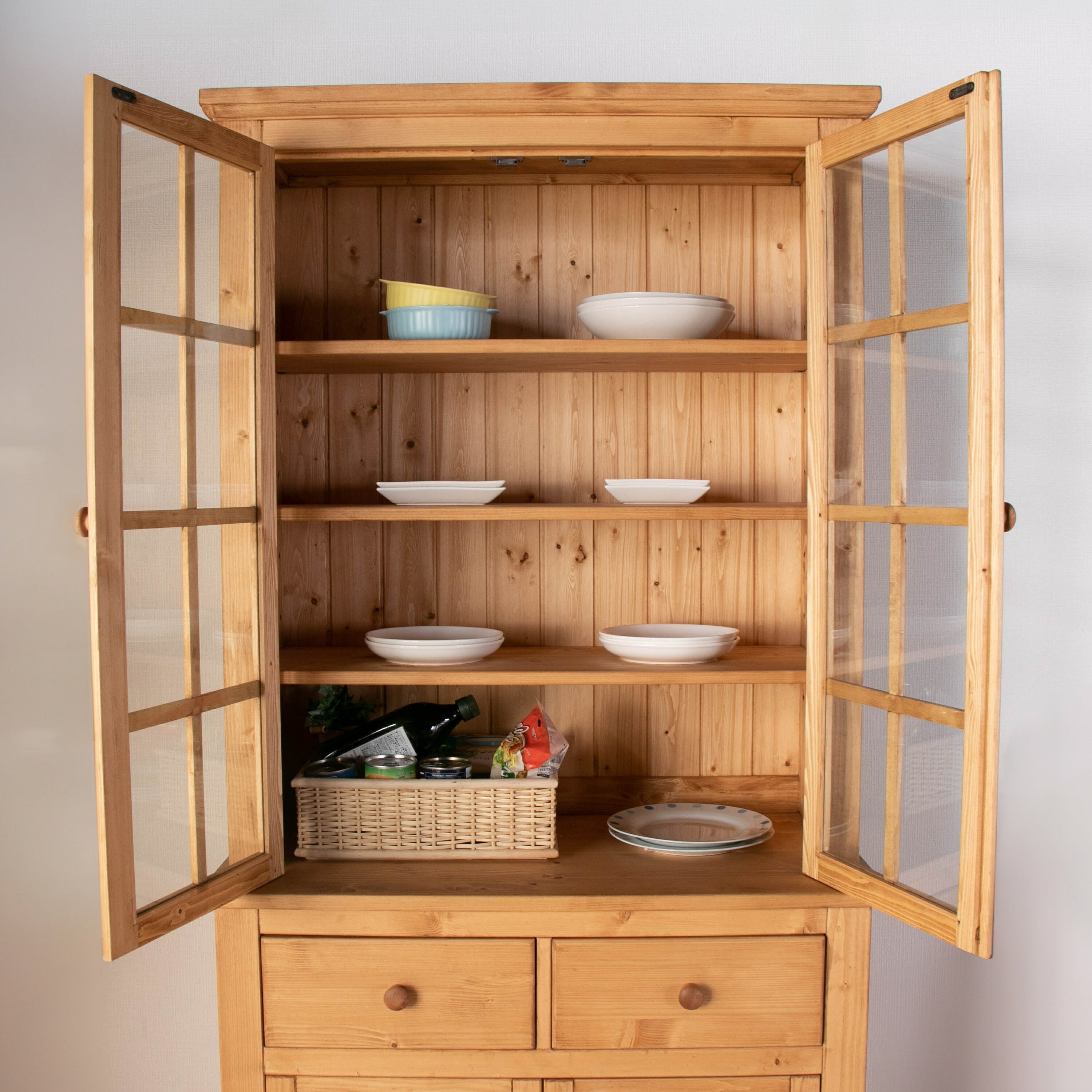 食器棚 FARMER 完成品 無垢材 パイン材 天然木 幅120cm・幅90cm W120xD45xH195cm / W90xD45xH195cm キッチン収納 カップボード 収納家具 ライトブラウン おしゃれ 新生活