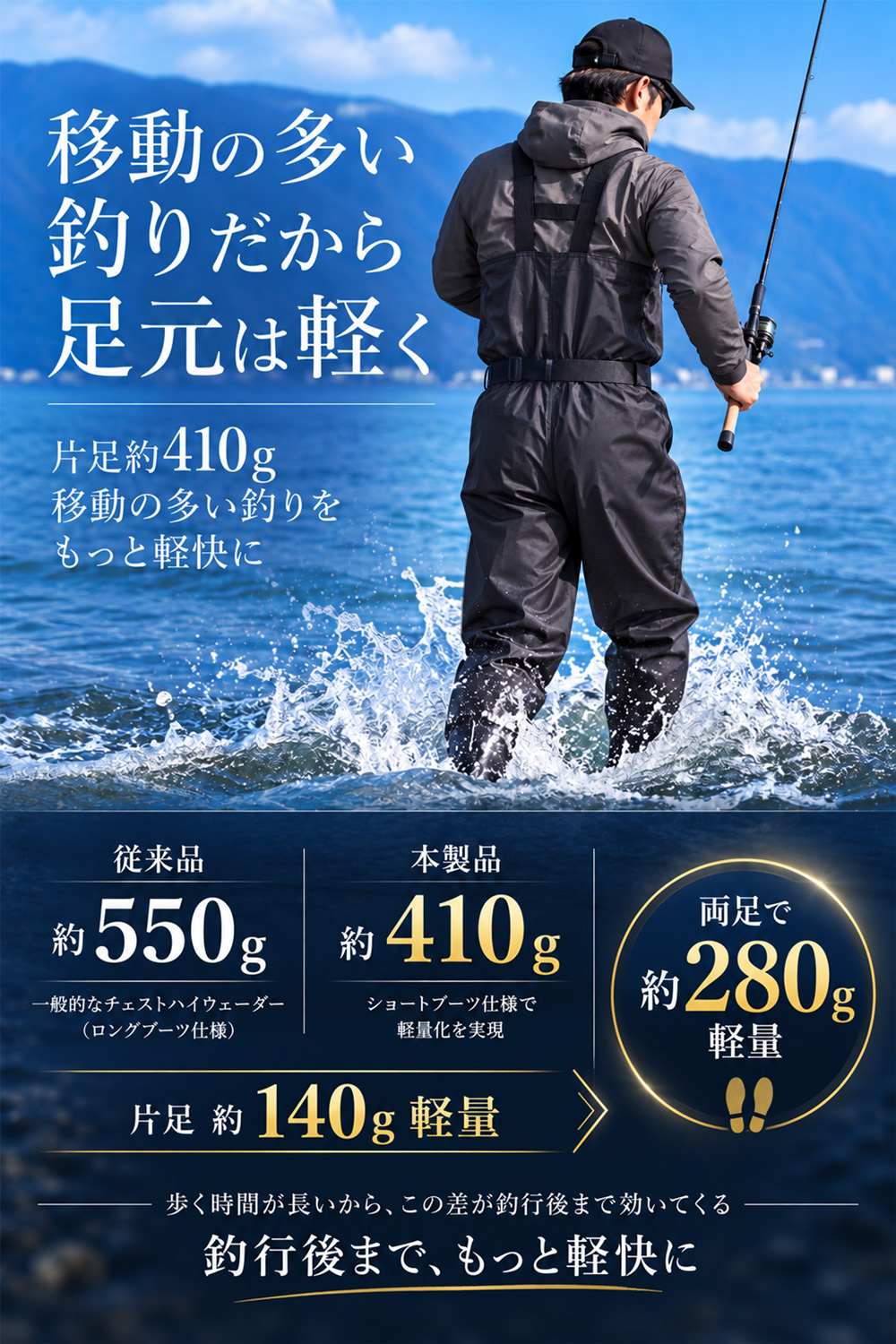 GranWalker グランウォーカー ショートブーツ チェストハイウェーダー ラジアルソール 軽量 完全防水 釣りグッズ 渓流 サーフ アウトドア用 キャンプ