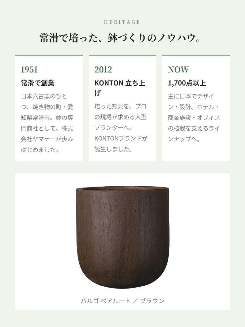 鉢カバー おしゃれ 大型 18号 13号 L M サイズ 植木鉢 KONTON コントン バルゴ ベアルート 丸型 ラウンド ファイバーストーン 軽量 室内 屋内 高級 北欧 モダン ナチュラル 観葉植物用 サボテン 多肉植物 特大 玄関 プランター 底穴なし アッシュグレー ダークグレー