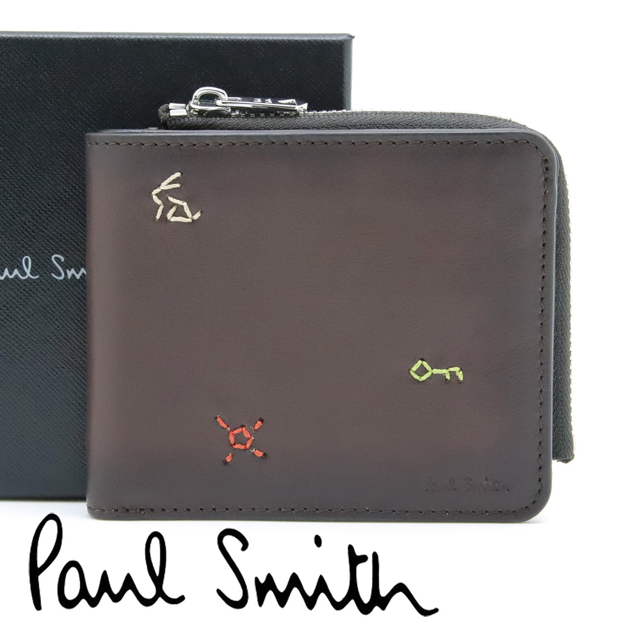 ポールスミス 財布 Paul Smith 二つ折り財布 L字ファスナー二つ折り財布 小銭入れあり メンズ ダークブラウン M1A-7970-WMOTIF 68 【ラッピング無料 誕生日 お祝い プレゼント ギフト 贈り物】 送料無料