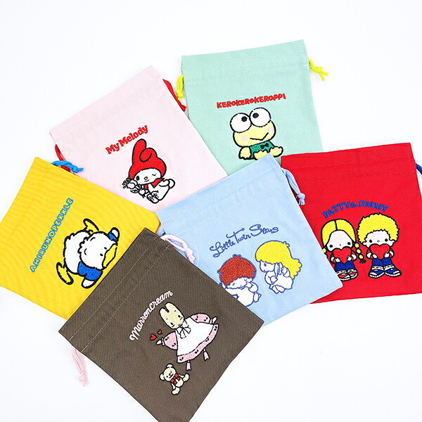 サンリオ パティ＆ジミー サガラ刺繍巾着 レトロ サンリオキャラクターズ5 Sanrio