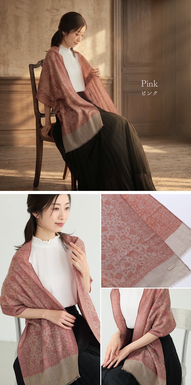 ストール レディース カシミヤ 100% マフラー Filomo ジャガード織り ペイズリー柄 薄手 シアージャガード コンパクトサイス ブランド フィローモ カシミヤストール 軽量 上質 ギフト プレゼント B7 (02000353r)