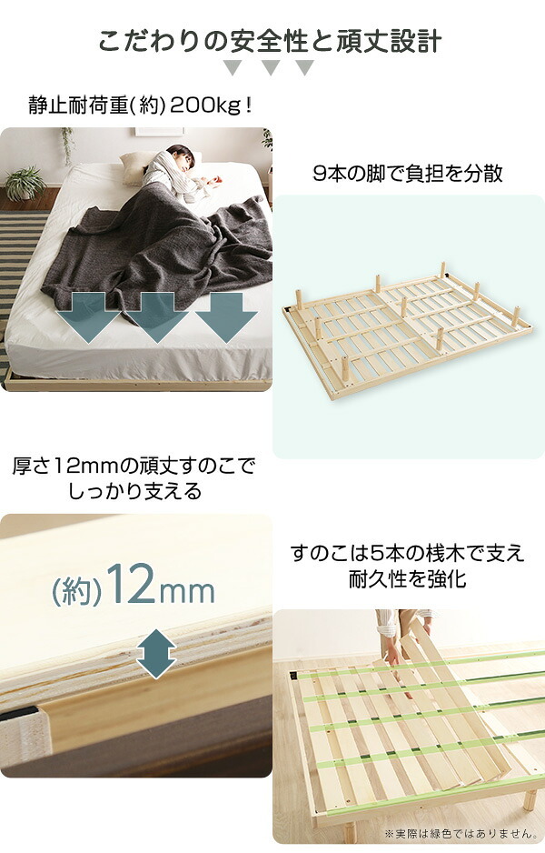 ベッド 寝具 3段階高さ調節 脚付きすのこ ポケットコイルロールマットレス付き ダブル ダブルサイズ Dサイズ マットレス付き マットレス ホワイトウォッシュ ナチュラル ブラウン 木製 高さ 調整 調節 脚付き 足付き ハイ ミドル ロー