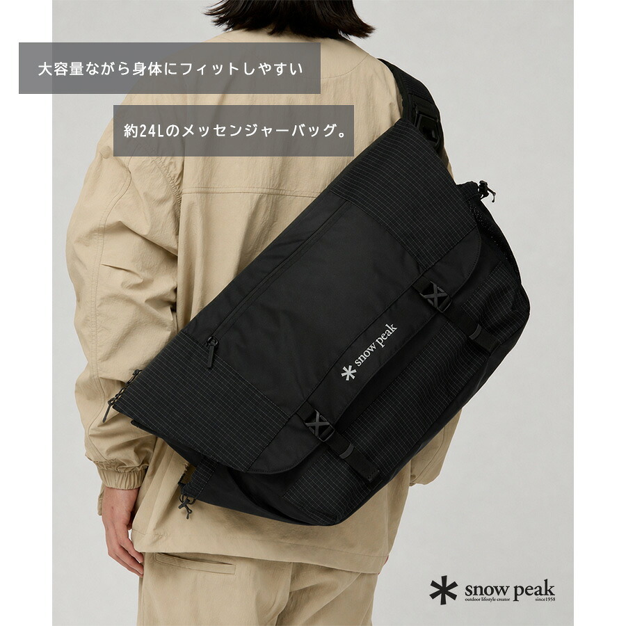 snowpeak Grid Messenger Bag ショルダーバッグ 斜め掛け 大容量 普段使い 使いやすい シンプル レディース メンズ ギフト プレゼント ブラック 100261sb08