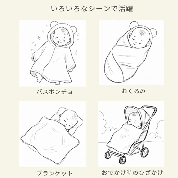 Hoppetta フード付き バスポンチョ(0～7歳) | ブランケット バースタオル フード付きタオル タオル 大判 湯上りタオル プールタオル バスタオル タオルケット  おくるみ