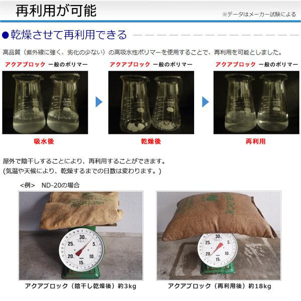 吸水性土のう アクアブロック ND-15L 20枚入り 再利用可能 真水対応 土嚢袋 防災用品 浸水対策 ゲリラ豪雨 洪水 災害対策 止水 簡易土のう 土不要 軽量 コンパクト 保管 NETIS登録
