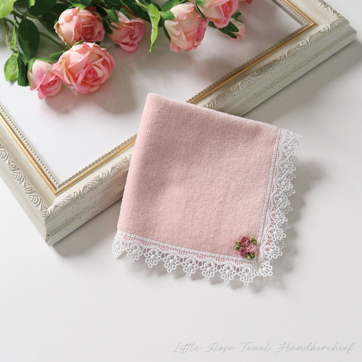 日本製 レースハンカチ タオル ハンカチ 薔薇 バラ レディース 上品 5色 綿100％ 上品 5色 ブラック ギフト 吸水性 プチギフト【LALUICE】