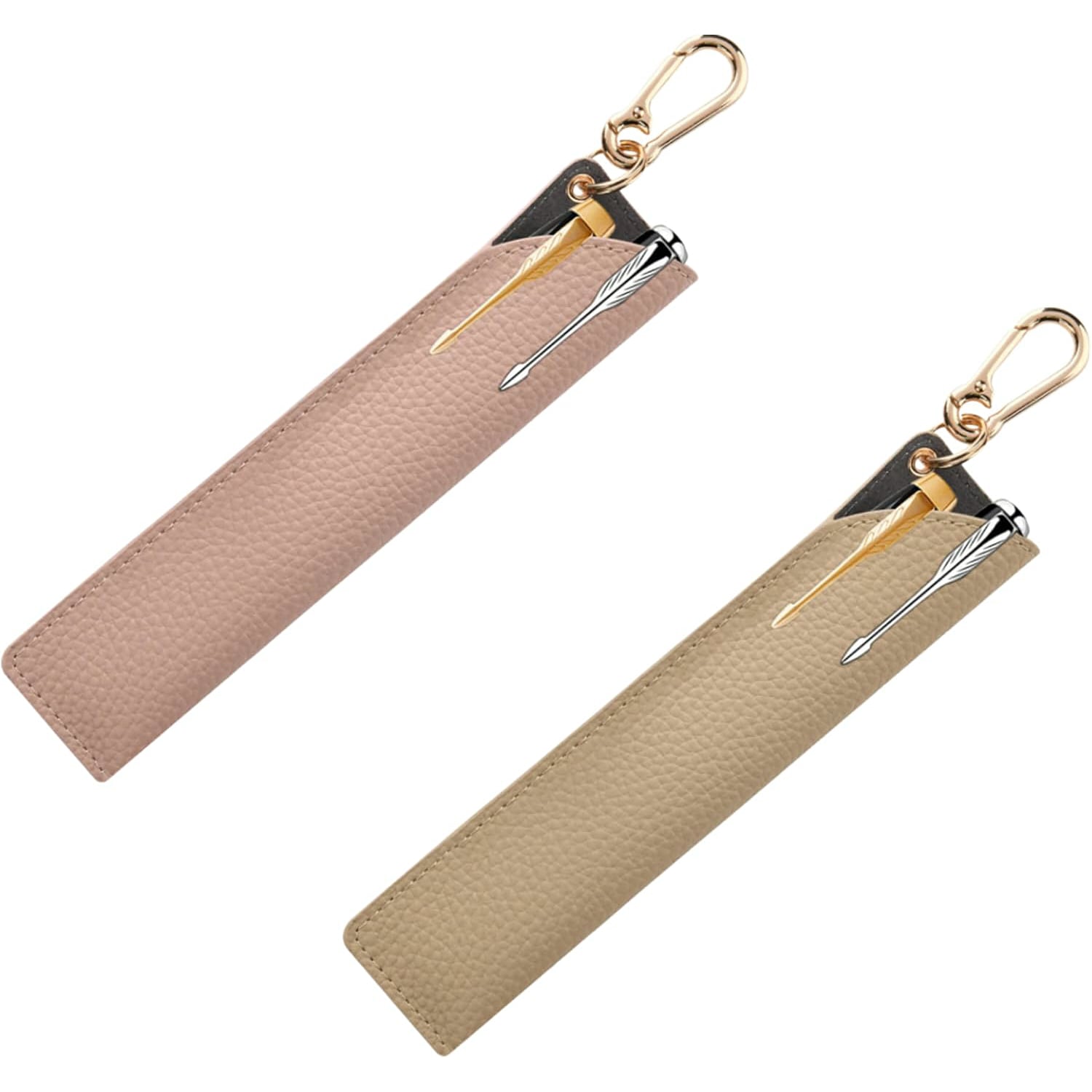 ペンケース 2 個セット PU レザー おしゃれ スリム 単体ペン差し ゴールドナスカン付き シンプル ボールペン シャープペンシル 万年筆対応 バッグ吊り下げ 通勤 通学 オフィス レディース 誕生日プレゼント 2 色セット NB0HN3S6X6W