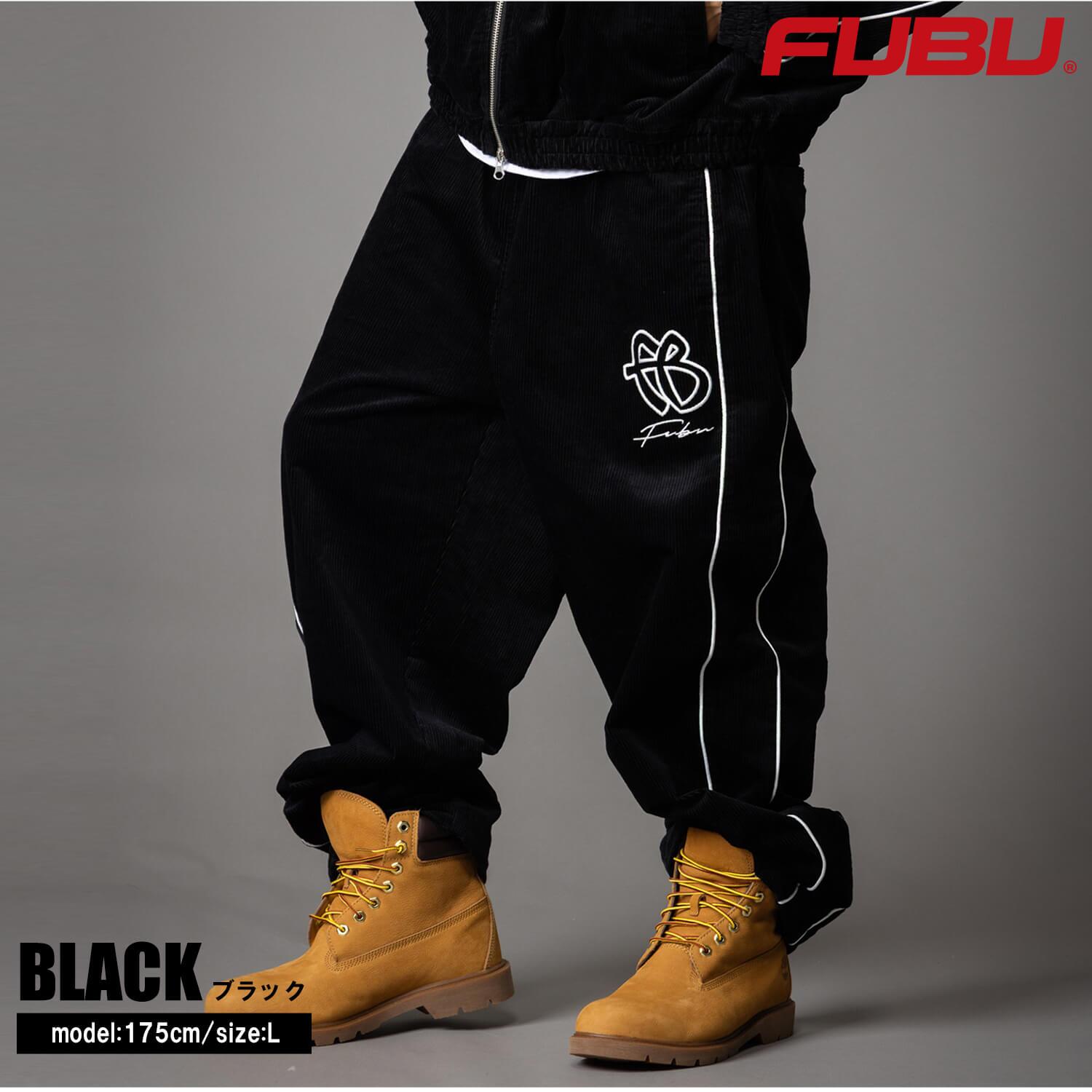  FUBU フブ トラックパンツ メンズ コーデュロイ ワイドパンツ ボトムス ブランド ロゴ ストリート ヒップホップ ダンス オーバーサイズ ビッグシルエット 秋冬 M L XL XXL 大きいサイズ 黒 fam-62502 レディース 2026FW karlas