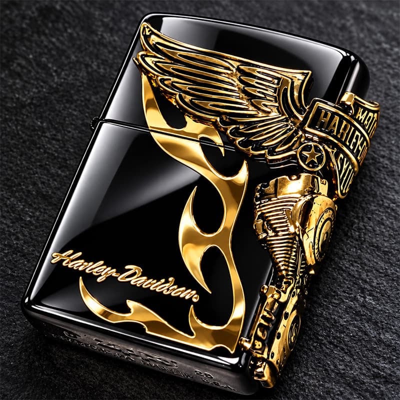 ZIPPO ハーレーダビッドソン ジッポ ライター イオンブラック＆アンティークゴールド 3面メタル 国内限定モデル 両面加工 黒金 かっこいい おしゃれ メンズ ギフト プレゼント