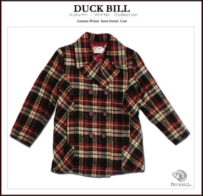 DUCKBILL（ダックビル）タータンチェックのツイードコート 英国調タータンチェック＋ダブルボタンのハーフコート 女の子100-140cm